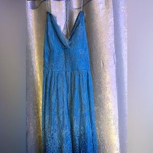 Blue lace short dress with floral design